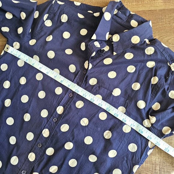 Gap New Tailored Print Shirt 100% Cotton Navy Polka Dot High-Low Button Up M - Picture 4 of 9